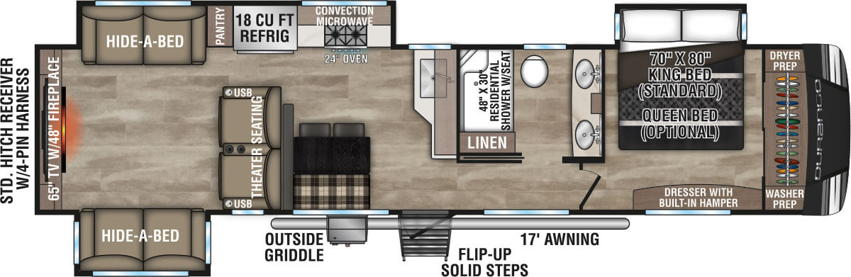 2024 KZ RV Durango D326RLT Fifth Wheel Floorplan