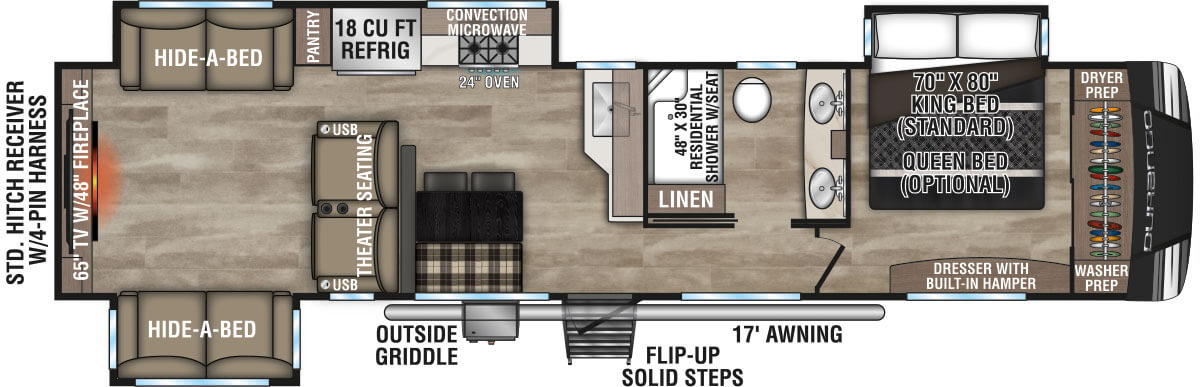 2024 KZ RV Durango D326RLT Fifth Wheel Floorplan