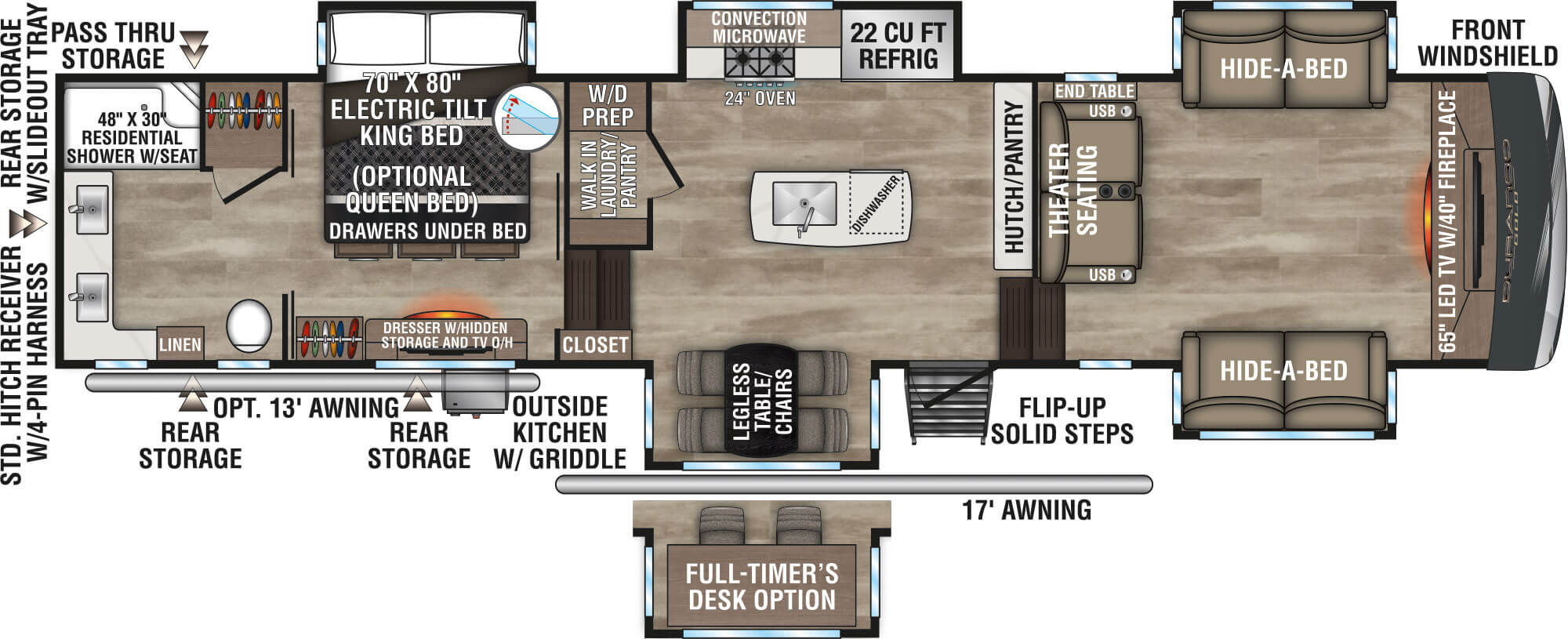 2024 KZ RV Durango Gold G387FLF Fifth Wheel Floorplan