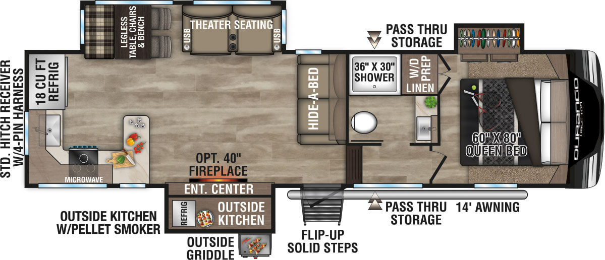 2024 KZ RV Durango Half-Ton D256RKT Fifth Wheel Floorplan