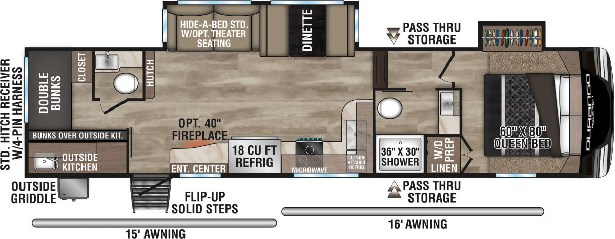 2023 KZ RV Durango Half-Ton D274BHD Fifth Wheel Floorplan