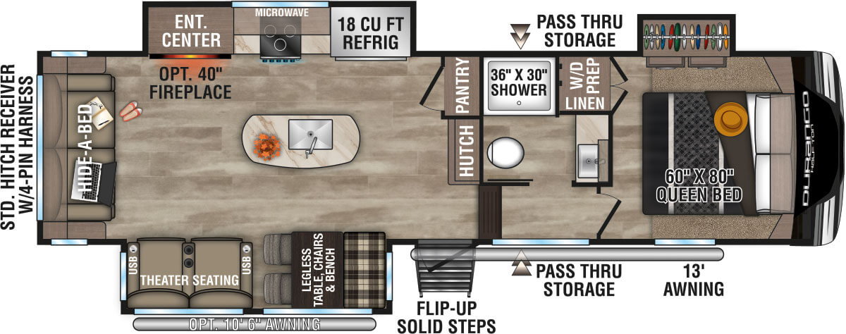 2023 KZ RV Durango Half-Ton D283RLT Fifth Wheel Floorplan