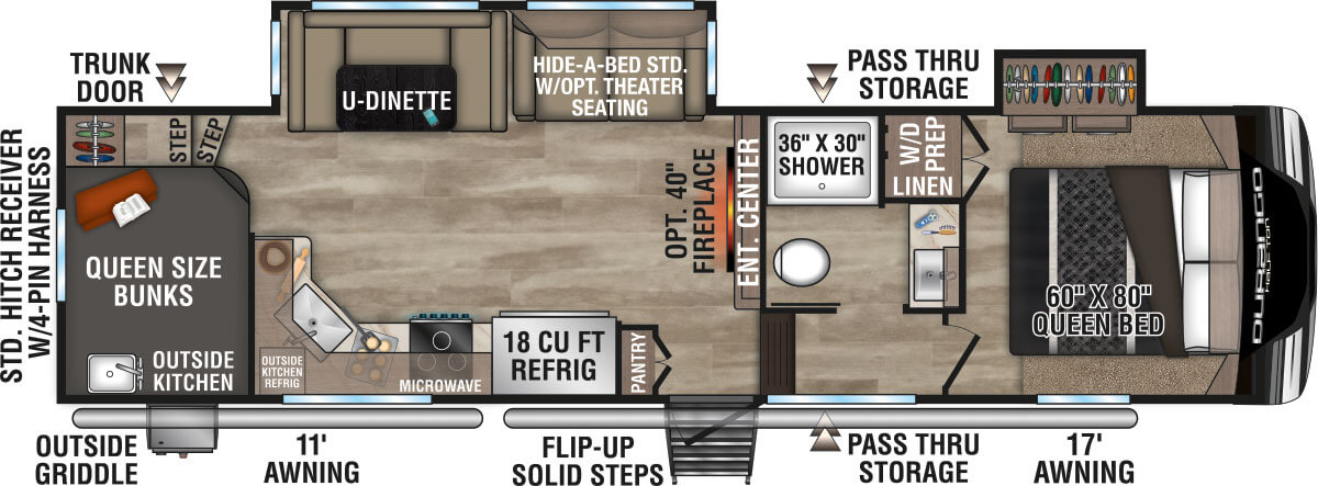 2023 KZ RV Durango Half-Ton D286BHD Fifth Wheel Floorplan