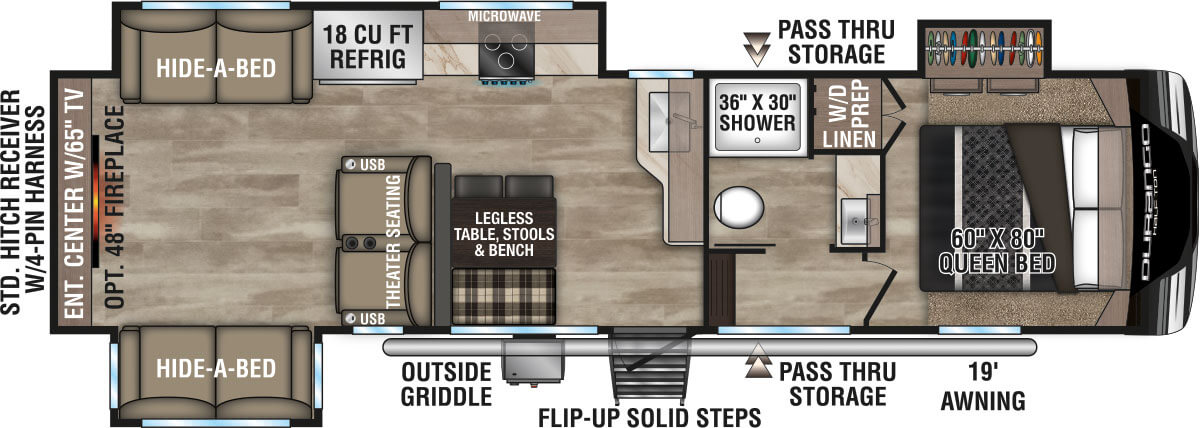 2023 KZ RV Durango Half-Ton D290RLT Fifth Wheel Floorplan