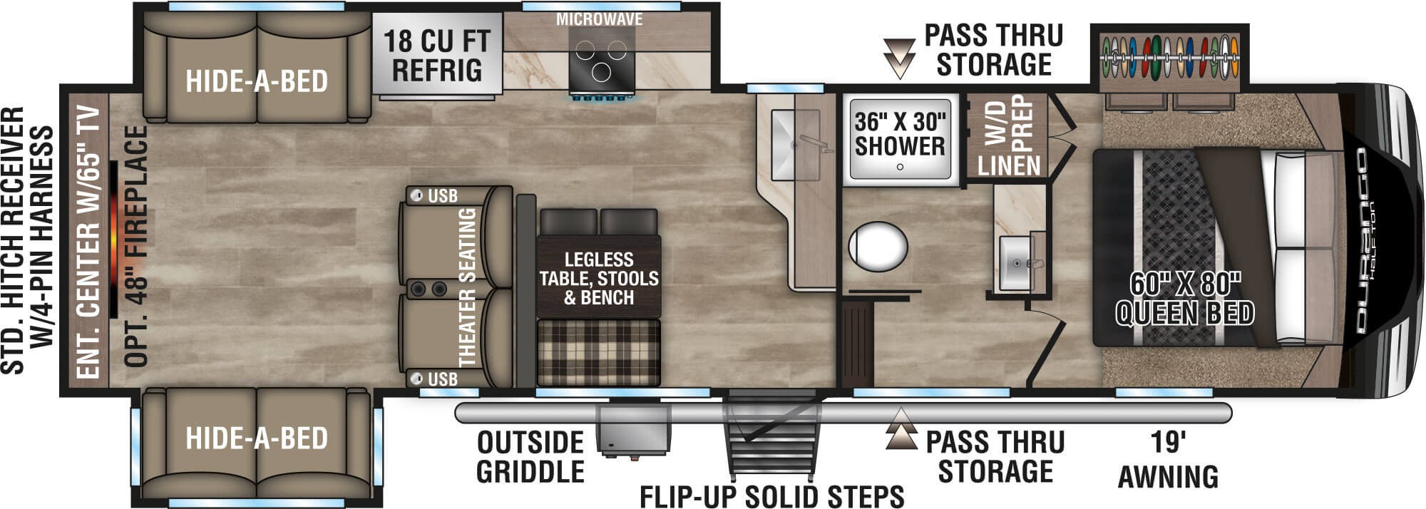 2024 KZ RV Durango D290RLT Fifth Wheel Floorplan