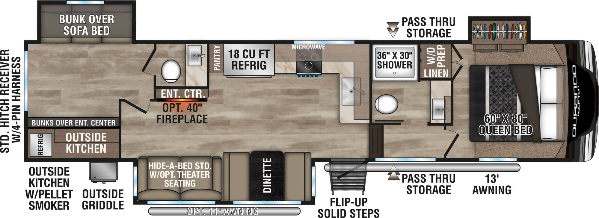 2024 KZ RV Durango D291BHT Fifth Wheel Floorplan