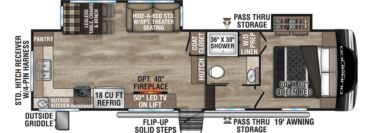 2024 KZ RV Durango Half-Ton D240RKD Fifth Wheel Floorplan