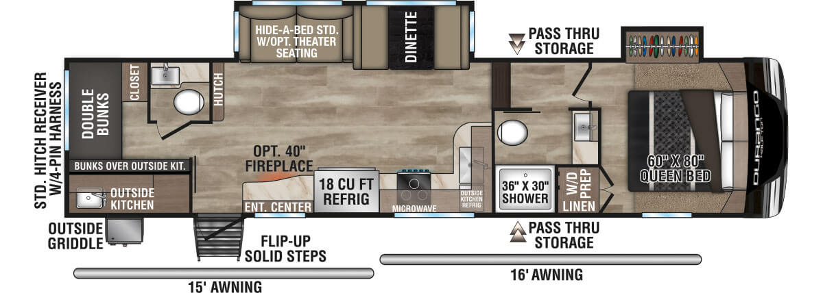 2024 KZ RV Durango Half-Ton D274BHD Fifth Wheel Floorplan