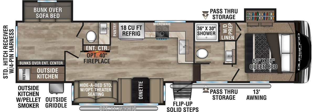 2024 KZ RV Durango Half-Ton D291BHT Fifth Wheel Floorplan