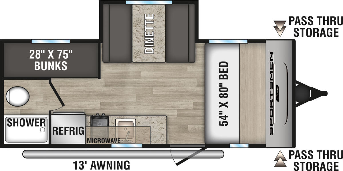 2024 KZ RV Sportsmen Classic 181BH Travel Trailer Floorplan