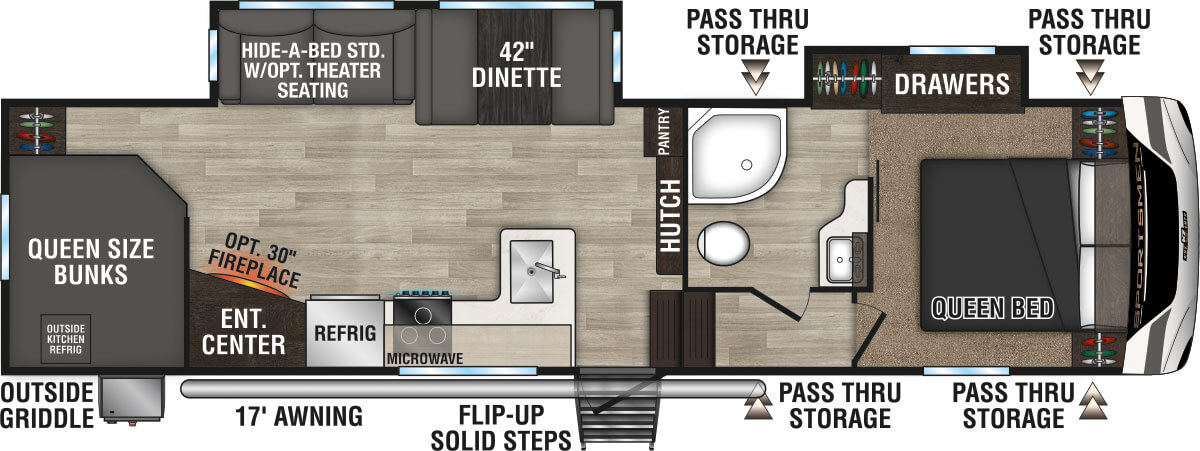 2024 KZ RV Sportsmen 292BHK Fifth Wheel Floorplan