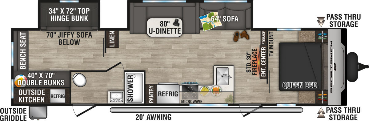 2024 KZ RV Sportsmen SE 332BHKSE Travel Trailer Floorplan