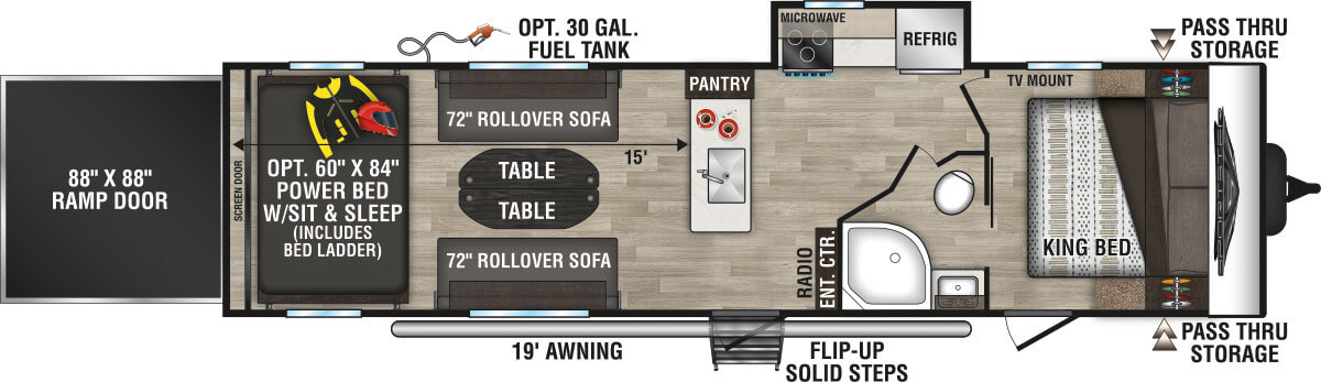 2024 KZ RV Sportster 301THR Travel Trailer Toy Hauler Floorplan