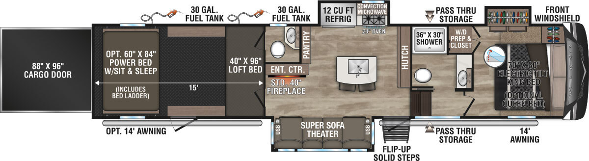 2024 KZ RV Venom V3815TK Fifth Wheel Toy Hauler Floorplan