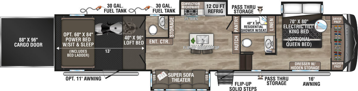 2024 KZ RV Venom V4013TK Fifth Wheel Toy Hauler Floorplan