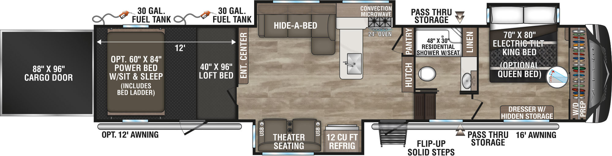 2024 KZ RV Venom V3912TK Fifth Wheel Toy Hauler Floorplan