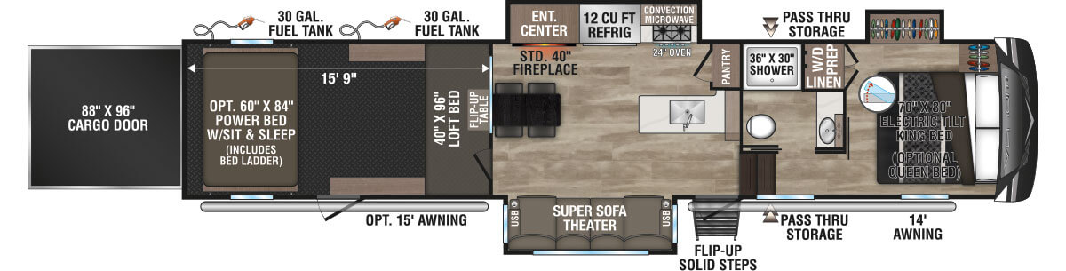 2024 KZ RV Venom V3916TK Fifth Wheel Floorplan