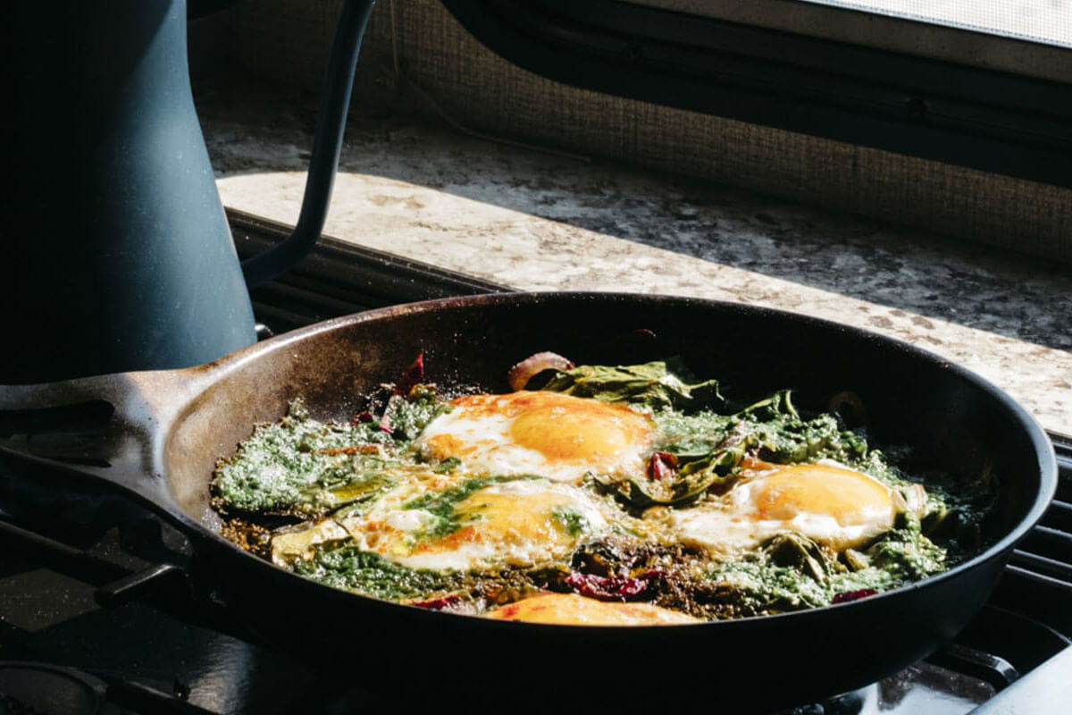 Swiss Chard and Pesto Shakshuka